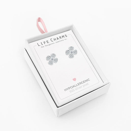 Life Charms 4 Leaf Clover Silver Earrings