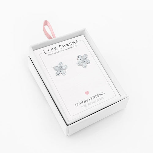Life Charms Flower Silver Earrings