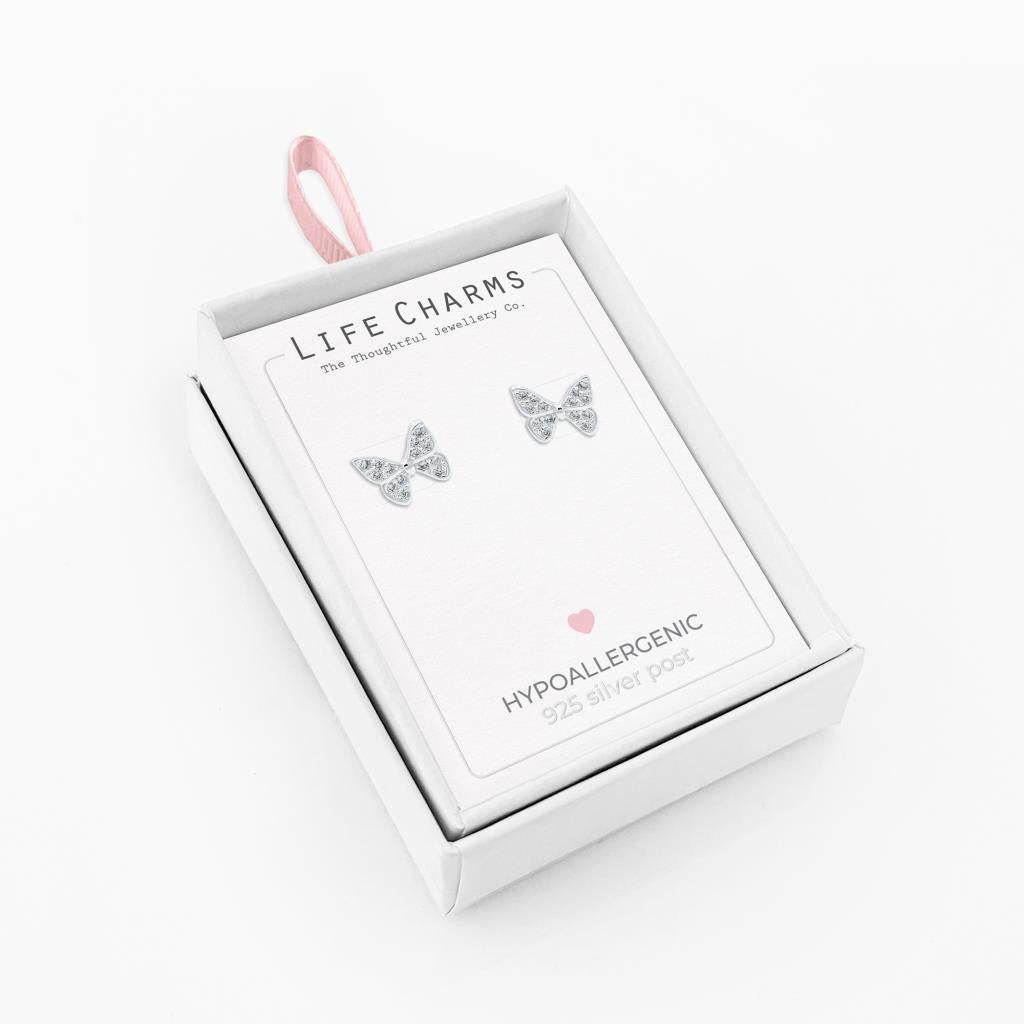 Life Charms Butterfly Silver Earrings
