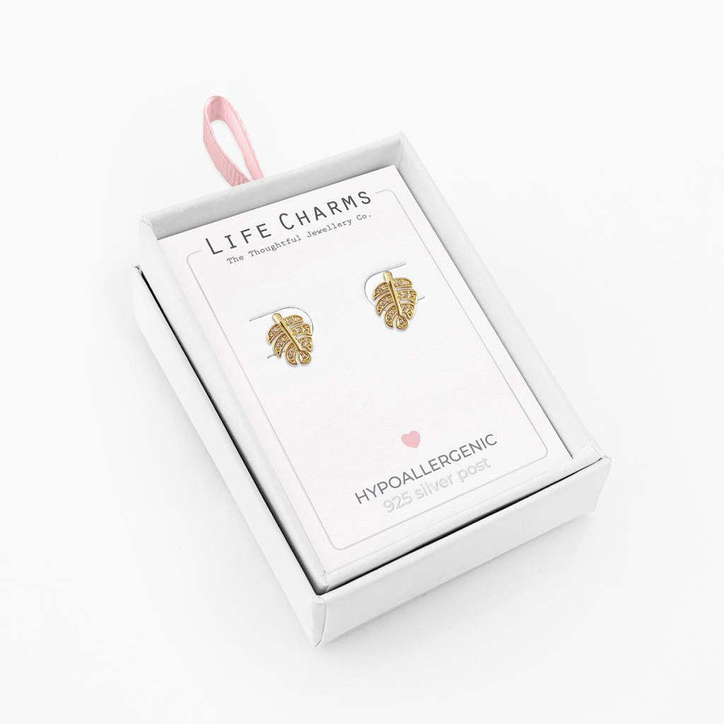 Life Charms Palm Leaf Gold Earrings