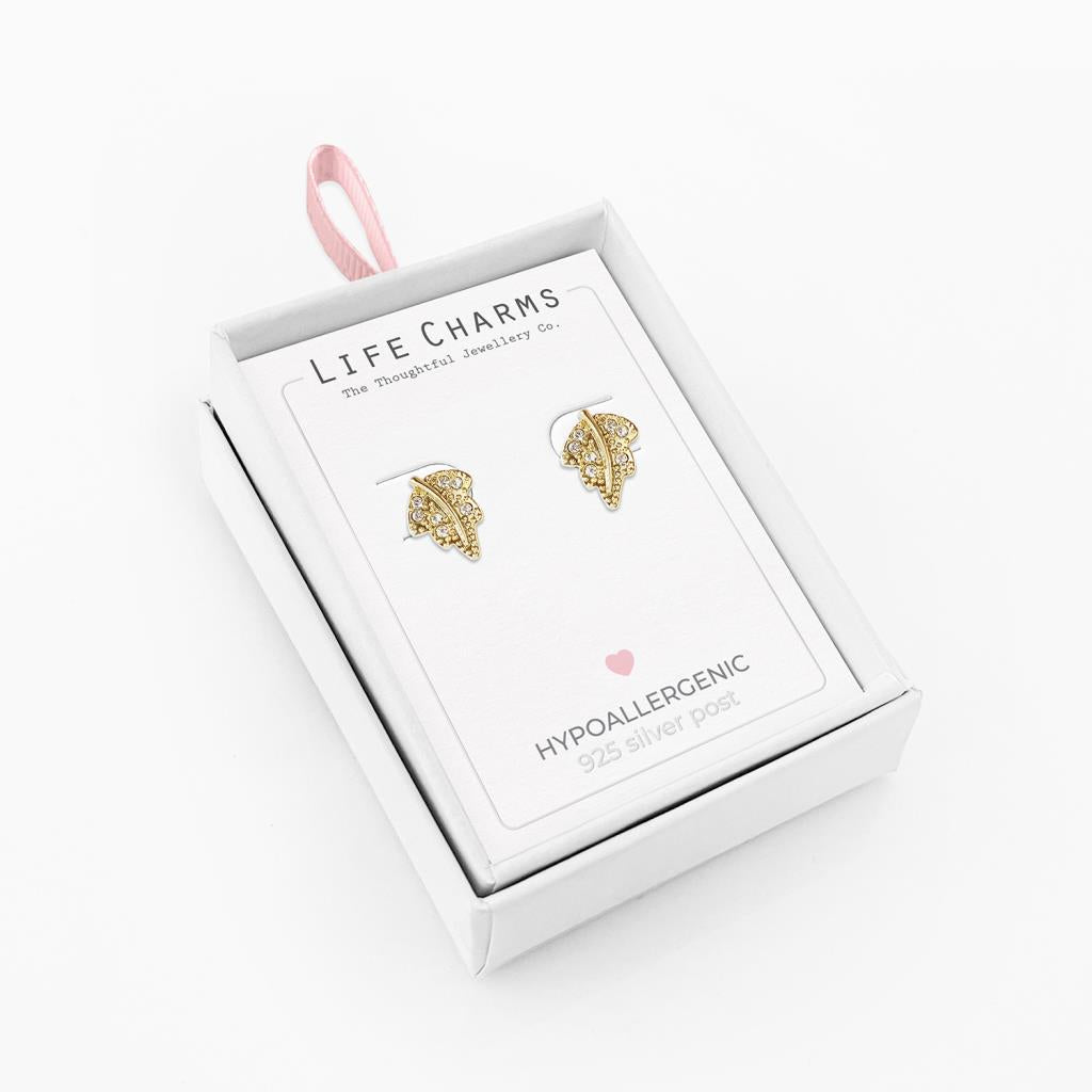 Life Charms Gold Leaf Earrings