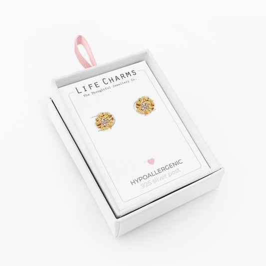 Life Charms Flower Gold Earrings