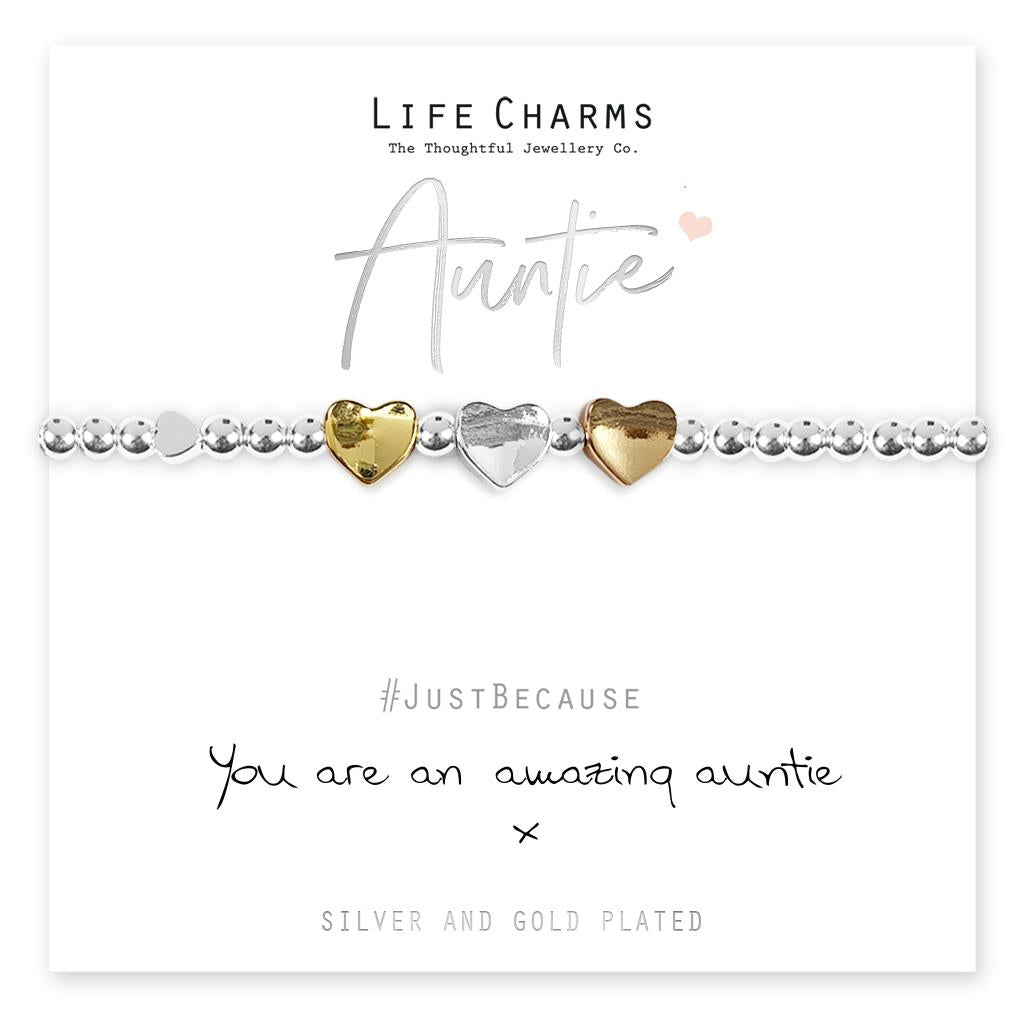 Life Charms Silver Plated Stretch Bracelet with Heart Charm - Amazing Auntie