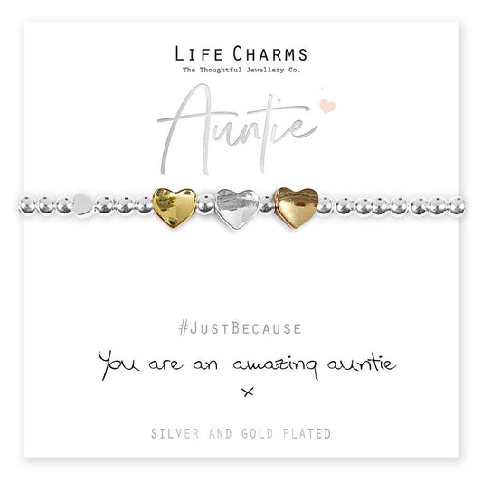 Life Charms Silver Plated Stretch Bracelet with Heart Charm - Amazing Auntie