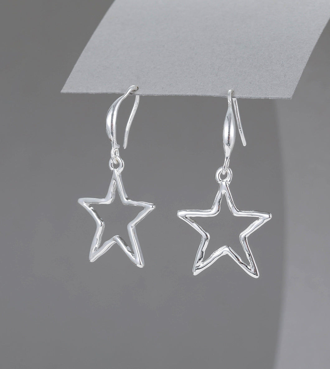 Gracee Silver Open Star Drop Earrings