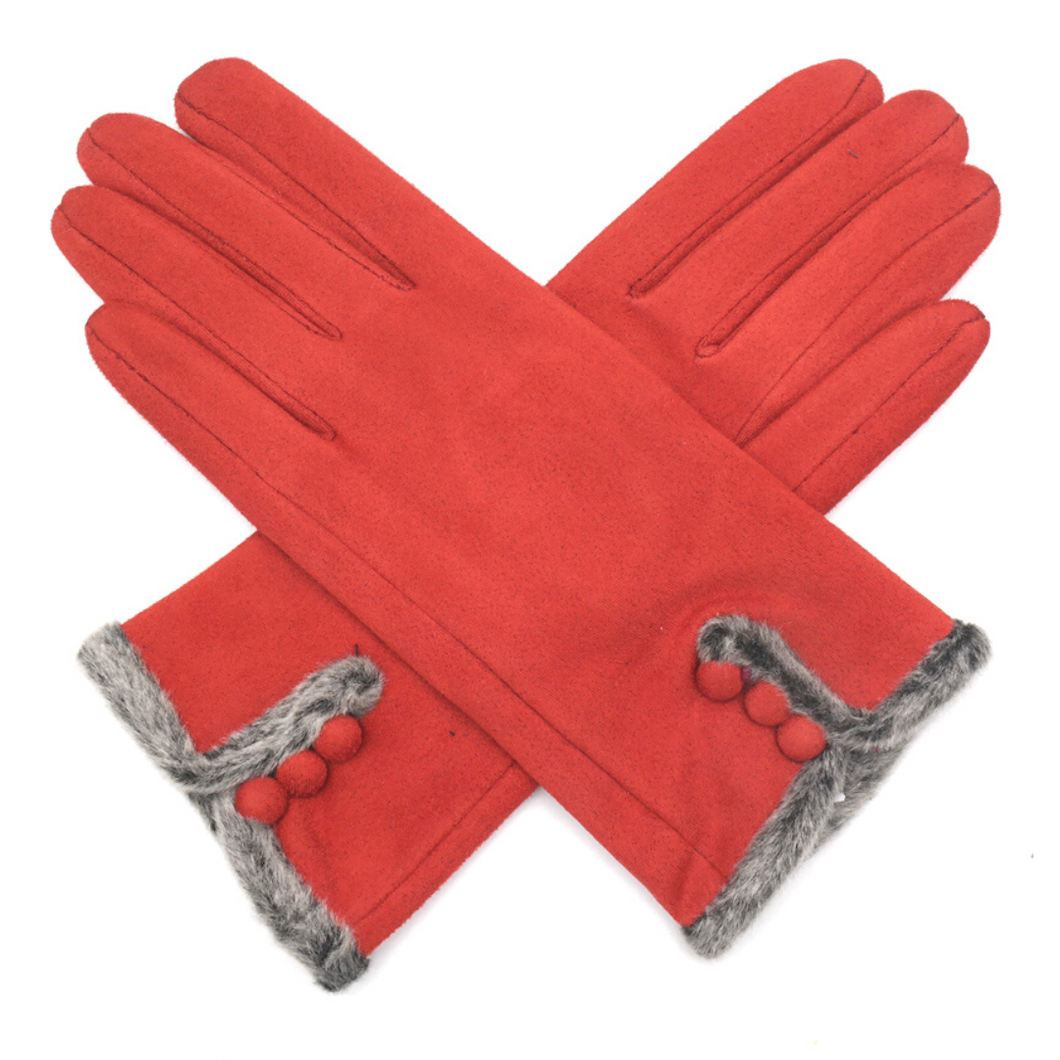 Faux Fur & Three Button Gloves - Choice of Colours