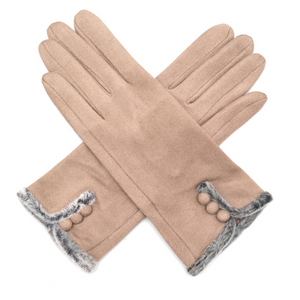 Faux Fur & Three Button Gloves - Choice of Colours
