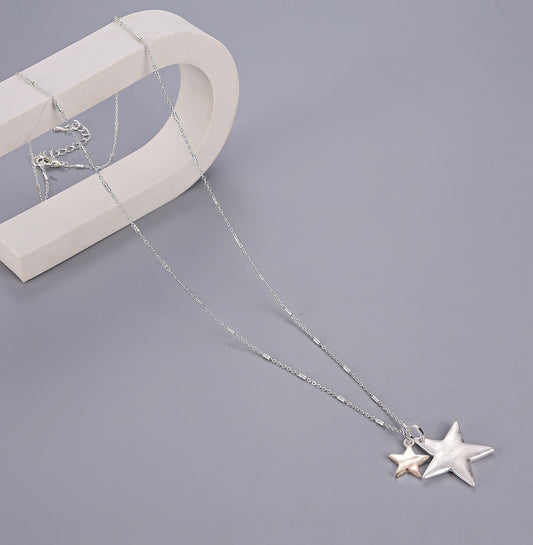 Gracee Long Necklace with Silver and Rose Gold Twin Stars