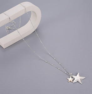 Gracee Long Necklace with Silver and Rose Gold Twin Stars