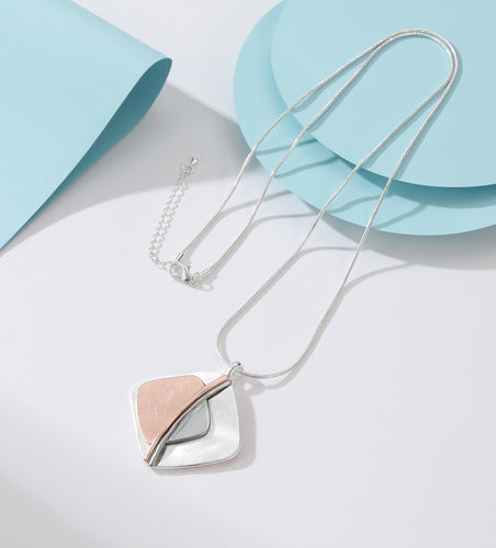 Gracee Long Necklace with Silver and Rose Gold Pendant
