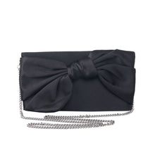Load image into Gallery viewer, Red Cuckoo Black Satin Bow Flapover Clutch Bag - Black, grey or nude