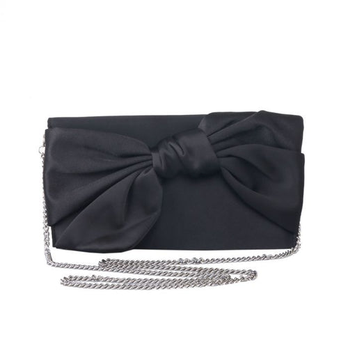 Red Cuckoo Black Satin Bow Flapover Clutch Bag - Black, grey or nude