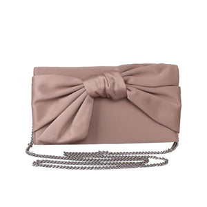 Red Cuckoo Black Satin Bow Flapover Clutch Bag - Black, grey or nude
